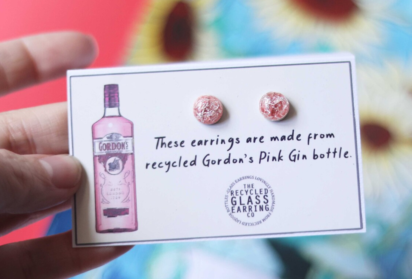 Recycled Glass Earrings - Gordon's Pink Gin Bottle