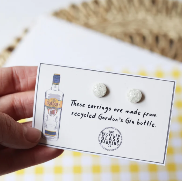 Recycled Glass Earrings - Gordon's Gin Bottle