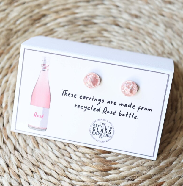 Recycled Glass Earrings - Rose Bottle