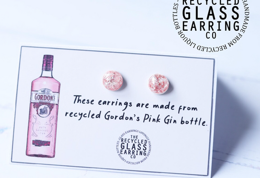 Recycled Glass Earrings - Gordon's Pink Gin Bottle