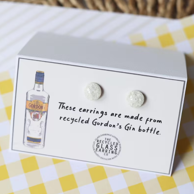 Recycled Glass Earrings - Gordon's Gin Bottle