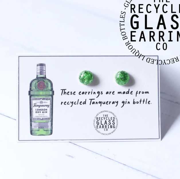 Recycled Glass Earrings - Tanqueray Gin Bottle