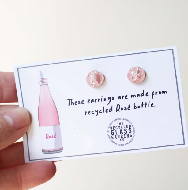 Recycled Glass Earrings - Rose Bottle