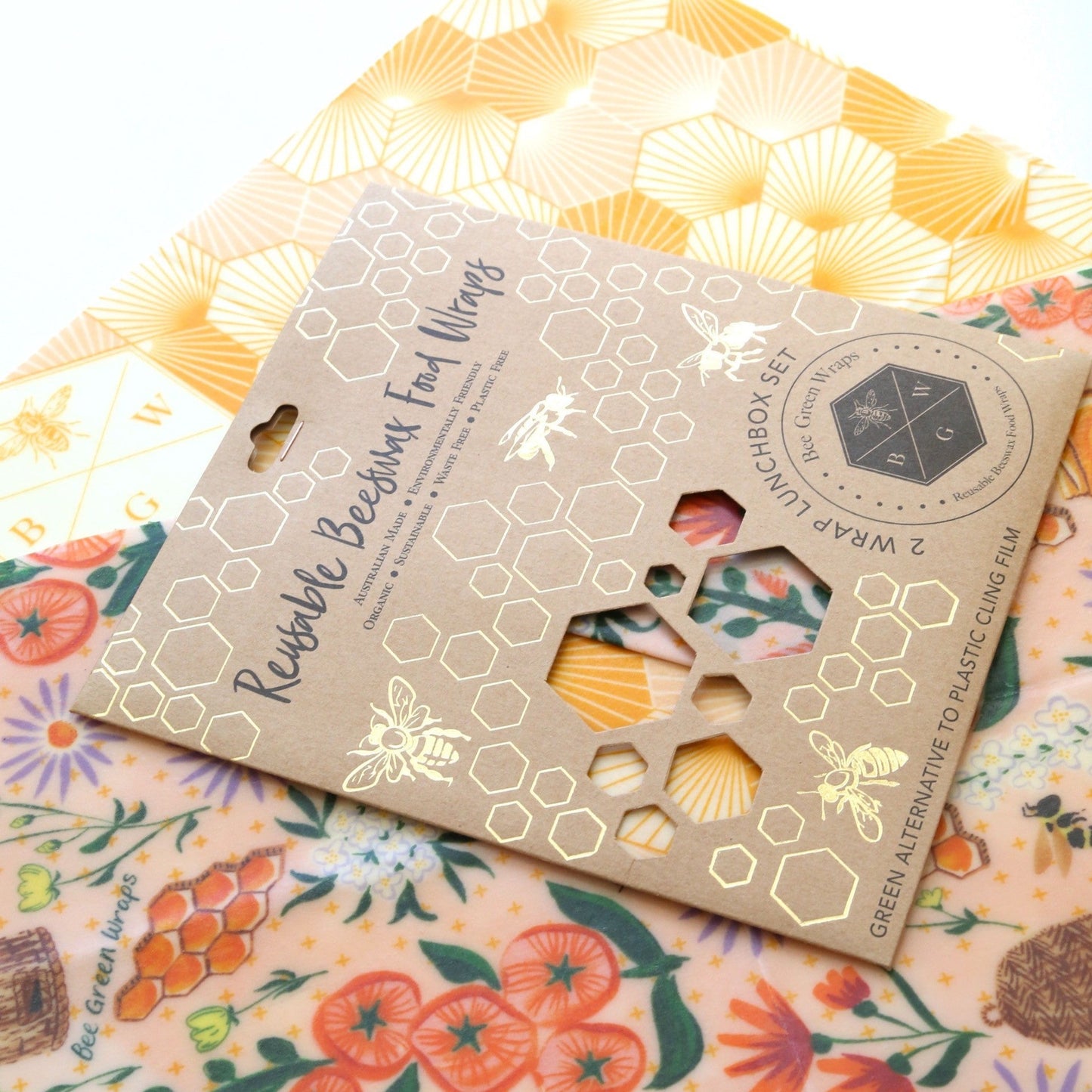 Beeswax Food Wrap Lunch Pack Bees Flowers