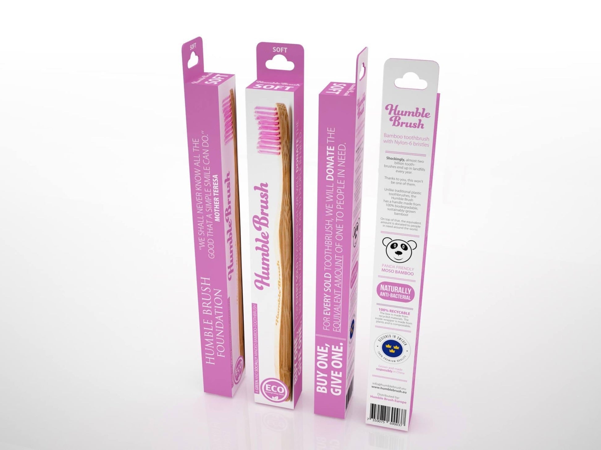 HumbleCo Bamboo Toothbrushes Packaging Pink Adult