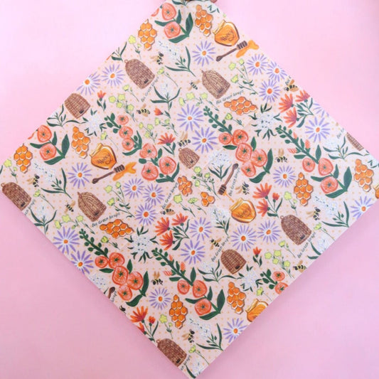 Beeswax Wrap Large Size Bees Flowers